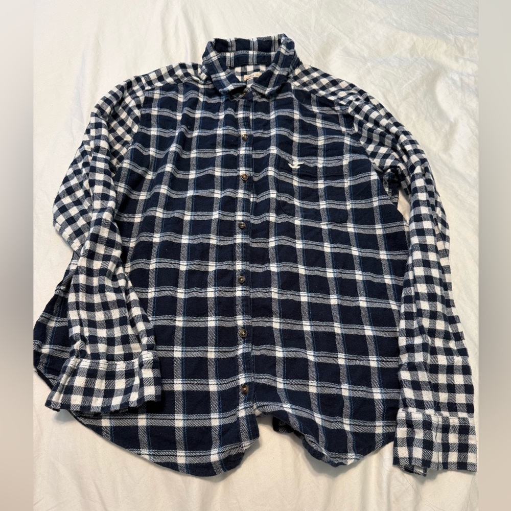 Hollister Women’s Two Plaid Print Shirt in Navy and White